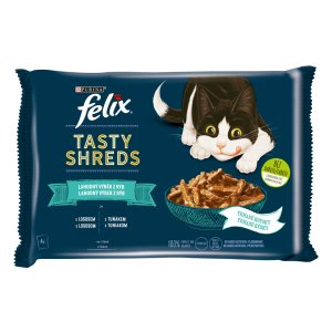 Felix Tasty Shreds Multipack s lososom a tuniakom v šťave 4 x 80 g