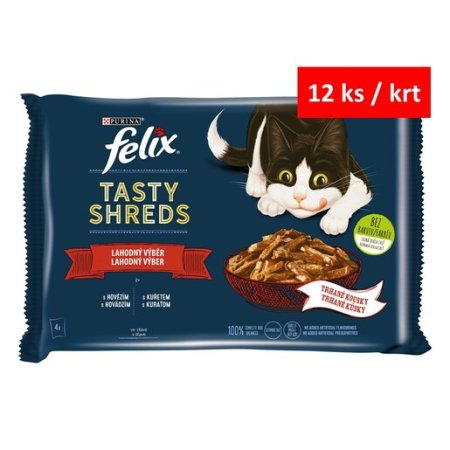 Felix Tasty Shreds Multipack s hovädzím a kuraťom v šťave 4 x 80 g