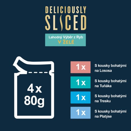 Felix Deliciously Sliced Multipack losos tuniak treska platesa v želé 4 x 80 g