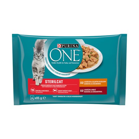 Purina One Multipack Sterilcat minifiletky s kuraťom a zelenými fazuľkami s hovädzím a mrkvou v šťave 4 x 85 g