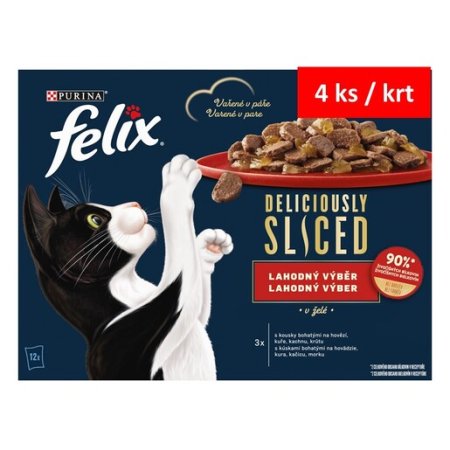 Felix Deliciously Sliced Multipack hovädzie kura kačica morka v želé 12 x 80 g