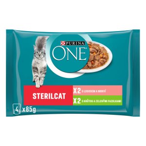 Purina One Multipack Sterilcat minifiletky s morkou a zelenými fazuľkami s lososom a mrkvou v šťave 4 x 85 g