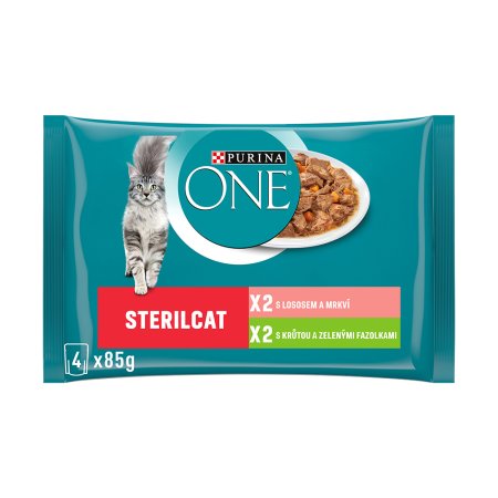 Purina One Multipack Sterilcat minifiletky s morkou a zelenými fazuľkami s lososom a mrkvou v šťave 4 x 85 g