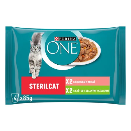 Purina One Multipack Sterilcat minifiletky s morkou a zelenými fazuľkami s lososom a mrkvou v šťave 4 x 85 g
