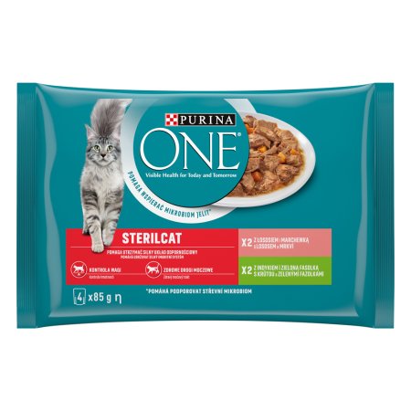 Purina One Multipack Sterilcat minifiletky s morkou a zelenými fazuľkami s lososom a mrkvou v šťave 4 x 85 g
