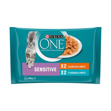 Purina One Multipack Sensitive minifiletky s kuraťom a mrkvou s tuniakom a mrkvou v šťave 4 x 85 g