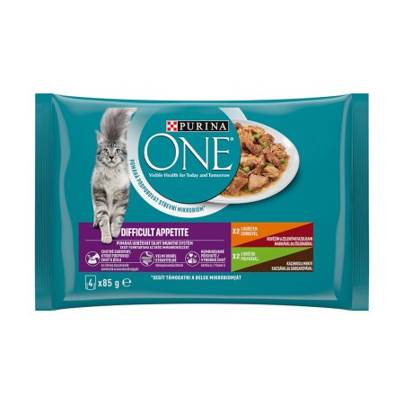 Purina One Multipack Difficult Appetite minifiletky s kuraťom a hovädzím s morkou a kačicou v šťave 4 x 85 g
