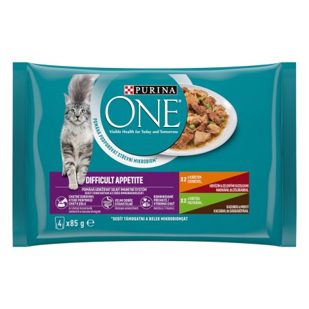 Purina One Multipack Difficult Appetite minifiletky s kuraťom a hovädzím s morkou a kačicou v šťave 4 x 85 g