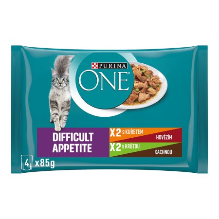 Purina One Multipack Difficult Appetite minifiletky s kuraťom a hovädzím s morkou a kačicou v šťave 4 x 85 g