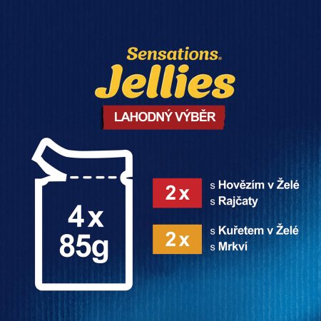 Felix Sensations Jellies Multipack s hovädzím a kuraťom v och. želé 4 x 85 g
