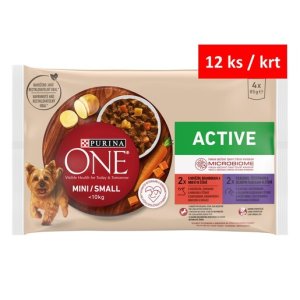 Purina One Mini Dog Active hovädzie a kačica v šťave 4 x 85 g
