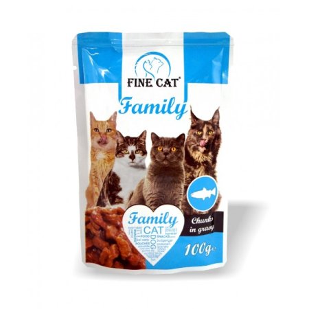 FINE CAT Family kapsičky pre mačky s RYBOU v omáčke 100g