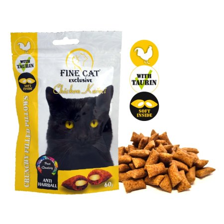 Fine Cat Exclusive Plnené vankúšiky pre mačky ANTI-HAIRBALL KURACIE 60g