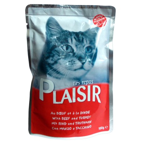 Plaisir Cat vrecko hovädzie + morčacie 100g