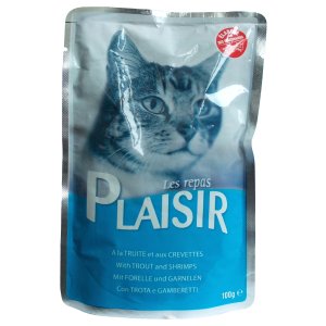 Plaisir Cat vrecko pstruh + krevety 100g