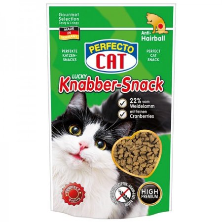 Perfecto Cat Lucky Knabber-Snack s Jahňacím a brusnicami - Anti-Hairball 50g