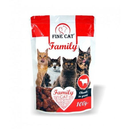 FINE CAT Family kapsičky pre mačky s HOVÄDZÍM v omáčke 100g