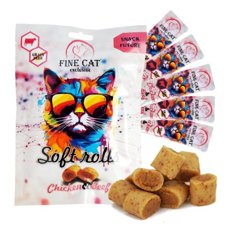 Fine Cat Exclusive Soft Roll desiata pre mačky KURACIE S HOVÄDZÍM 5x10g