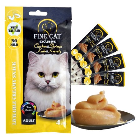 Fine Cat Exclusive Krémová desiata pre mačky KURA & KREVETY 4x15g