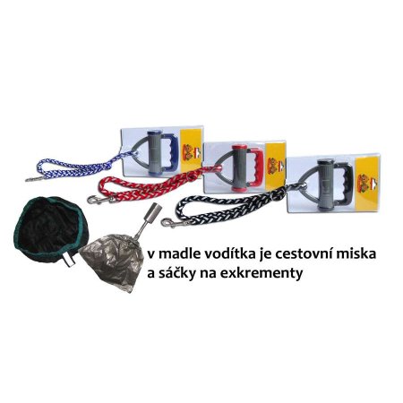 Vodítko splietané reflexné s cestovnou miskou a sáčky 15mm x 120cm