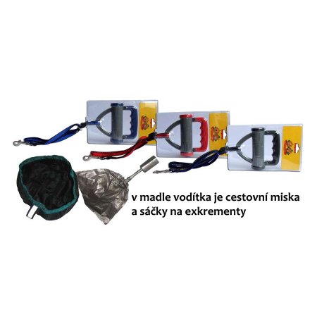 Vodítko nylon nastaviteľné s ciest. miskou a vrecúška 15mm x 90-150cm