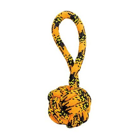 Preťahovadlo s uzlovanou loptou HipHop ROPE 7cm /20 cm, neón oranžová, čierna, žltá