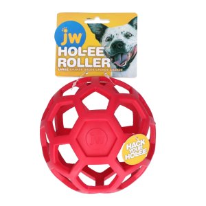 JW Hol-EE dierovaná lopta 13cm Large - červená