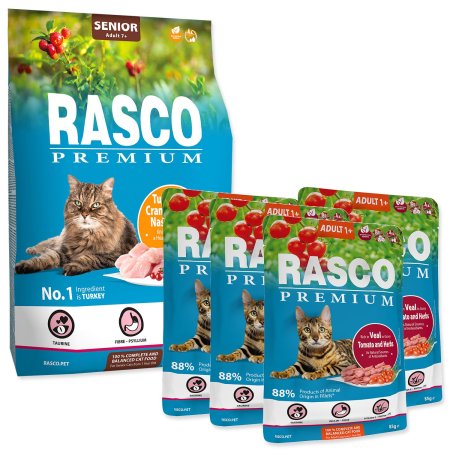 Krmivo Rasco Premium Senior morka 2kg + 4 kapsičky Rasco Premium 85g ZADARMO