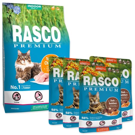 Krmivo Rasco Premium Indoor morka 2kg + 4 kapsičky Rasco Premium 85g ZADARMO