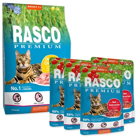 Krmivo Rasco Premium Adult kura 2kg + 4 kapsičky Rasco Premium 85g ZADARMO