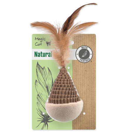 Hračka Magic Cat Natural Fun kužeľ s pierkami kartón/plyš biela 6cm 