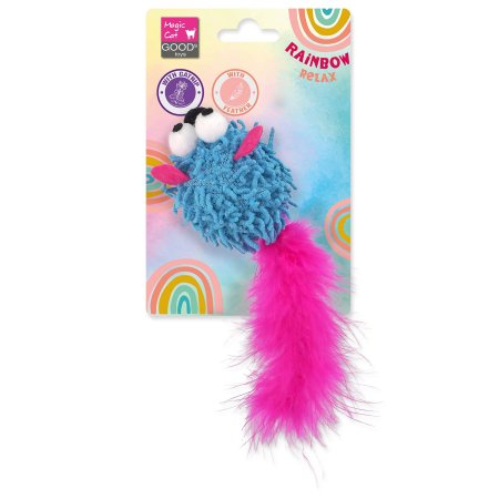 Hračka Magic Cat Rainbow Relax myš s pierkom a šantou mačacia modrá 6cm 