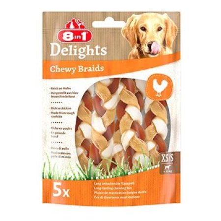 Pochúťka 8in1 Delights Chewy Braids XS/S 75g