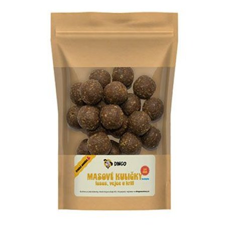DINGO mäsové guličky losos, vajcia a krill 24mm, 150g 