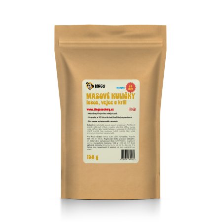 DINGO mäsové guličky losos, vajcia a krill 24mm, 150g 