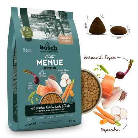 Bosch HPC MENUE Adult with North Sea salmon & trout 12 kg (POŠKODENÝ OBAL, váha 11,2 kg)