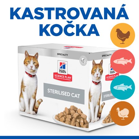 Hill’s Science Plan Feline Adult Sterilised Chicken x 3 & Fish x 3 & Trout x 3 & Turkey x 3 MTP pouch 12 x 85 g (POŠKODENÝ OBAL)