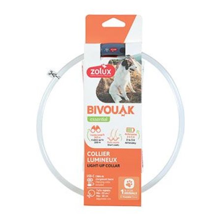 Obojok LED transparent BIVOUAK 30-60cm USB Zolux červená