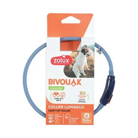 Obojok LED malý BIVOUAK 20-40cm USB modrá Zolux