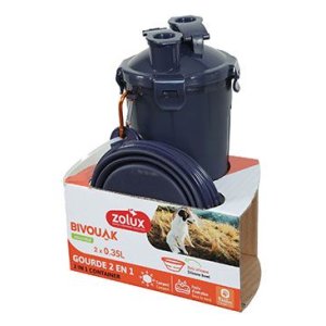 Fľaša 2v1+ 2 misky BIVOUAK 2x350ml modrá Zolux