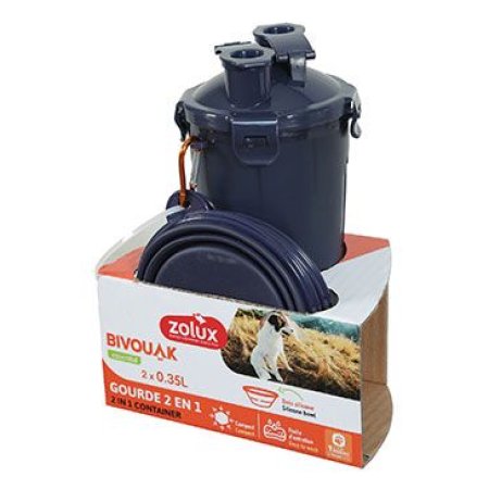Fľaša 2v1+ 2 misky BIVOUAK 2x350ml modrá Zolux