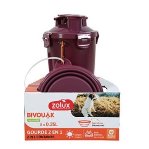 Fľaša 2v1+ 2 misky BIVOUAK 2x350ml červená Zolux