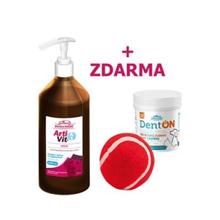 VITAR Veterinae Artivit Sirup 1000 ml s dávkovačom + DentON 100g + Aportovacia loptička pre psov ZADARMO