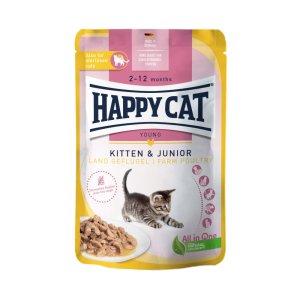 Happy Cat Vrecko Kitten & Junior Land-Geflügel 85 g