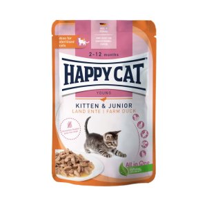 Happy Cat Vrecko Kitten & Junior Land-Ente 85 g