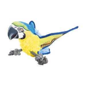 Ara Ararauna papagáj na lane 35 cm, robustná hračka pre psov HIPHOP DOG, žltá/modrá