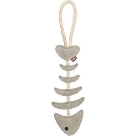 FishBone - rybí kost na laně, 43 cm, hračka pro psy, 100% pravá kůže/lano, šedá