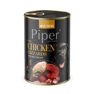 NEW PIPER JUNIOR s kuracími žalúdkami a červenou repou, konzerva pre šteňatá, 400 g