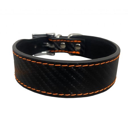 PROFIZOO Obojok Carbon koža rozšírený (23 mm x 30 cm) čierno oranžová