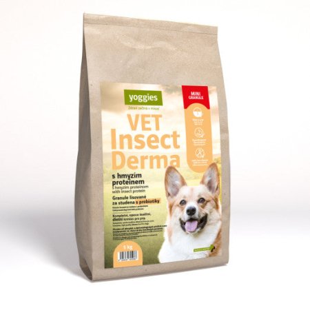 Yoggies VET Insect Derma s hmyzím proteinem, minigranule lisované za studena s probiotiky 5 kg
